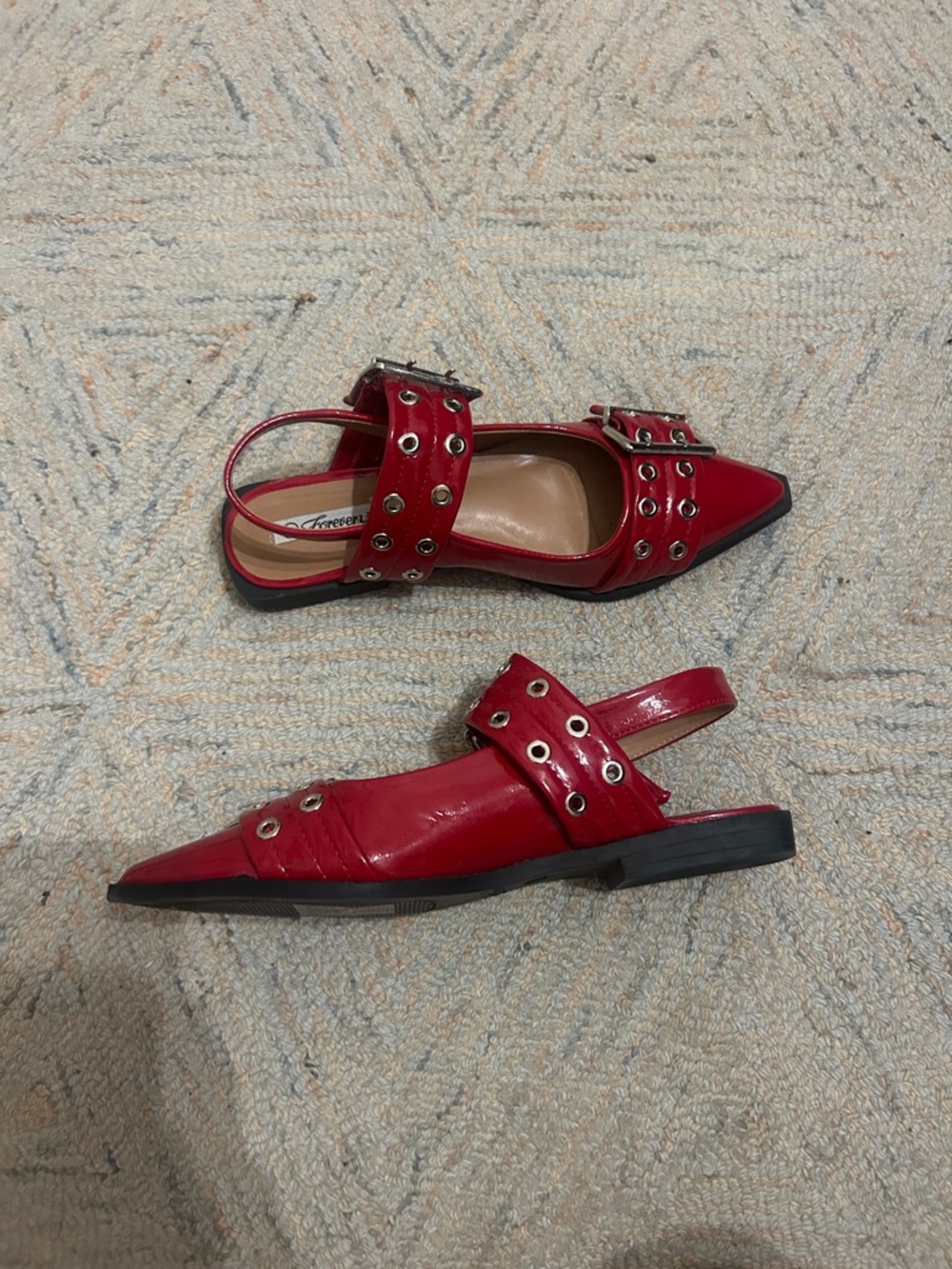 Red Pointed Slingback Flats with Grommet Straps